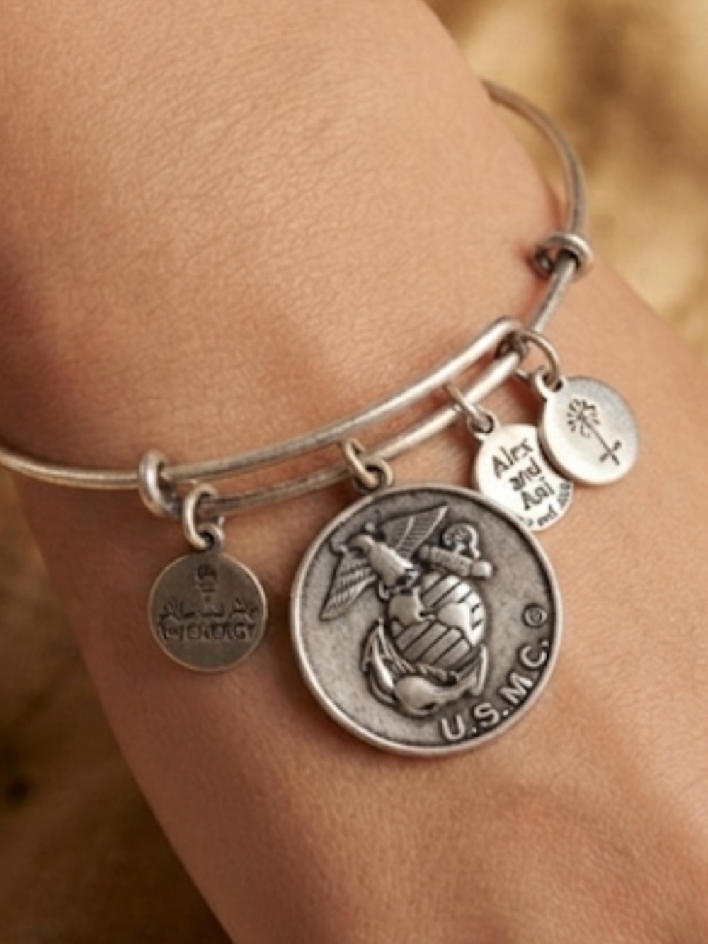 Silver USMC Charm Bangle Bracelet